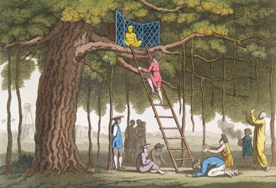 Fon-jumalan palvonta Cochin Kiinassa Turonin lahden alueella Jules Ferrarion teoksesta "Le Costume Ancien et Moderne", julkaistu noin 1820-30-luvulla tekijältä Giovanni Bigatti